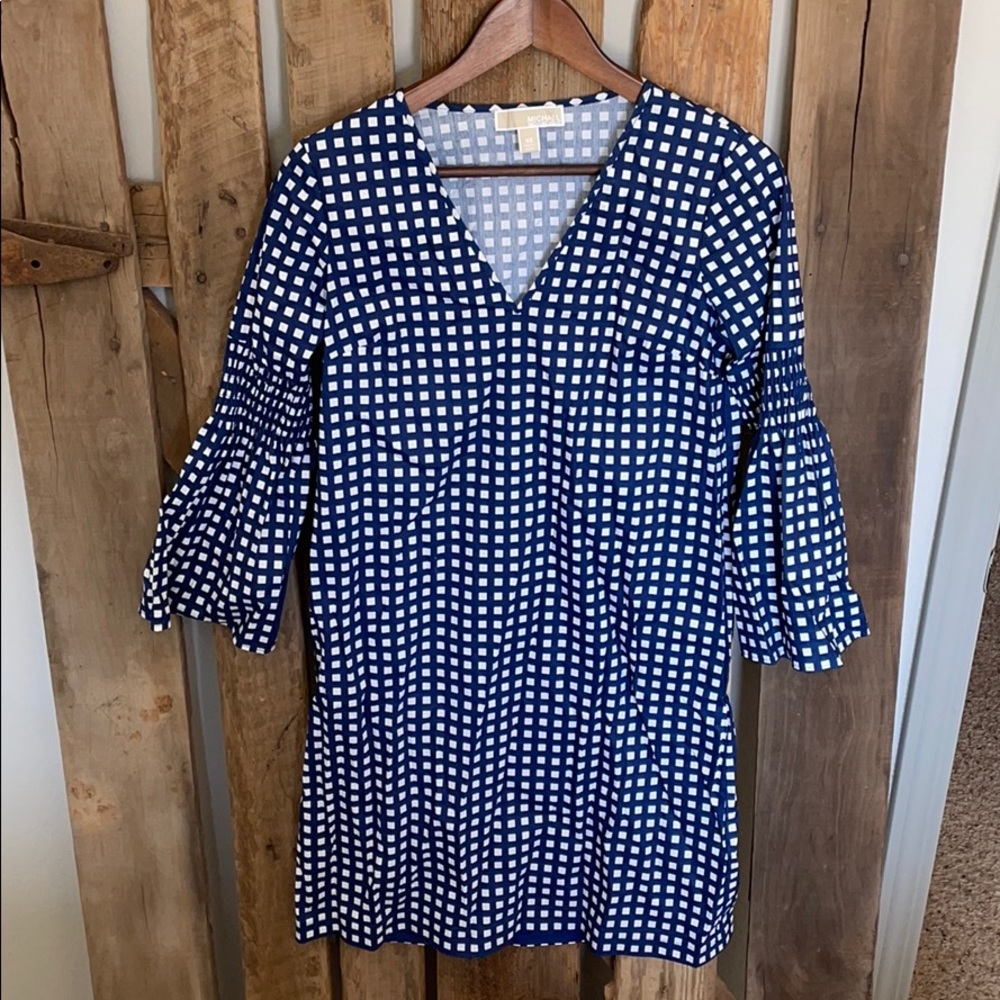 Michael Kors Navy and White Bell Sleeved Dress